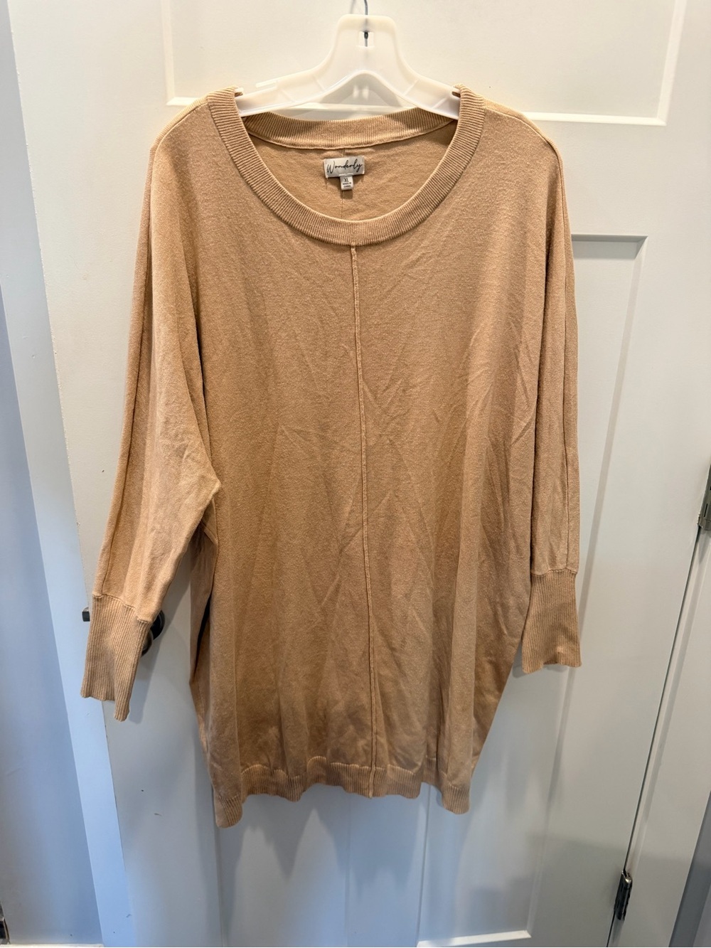 Wonderly Tan Camel Oversized Sweater Dress Dolman Sleeve Cozy Knit Size XL